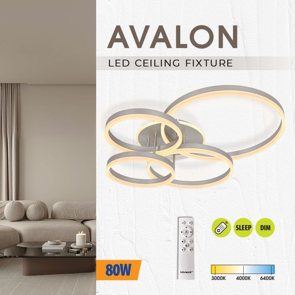 LED плафон AVALON LED ∙ 80W ∙ никел ∙ CCT ∙ 3000-4000-6400K / 005325
