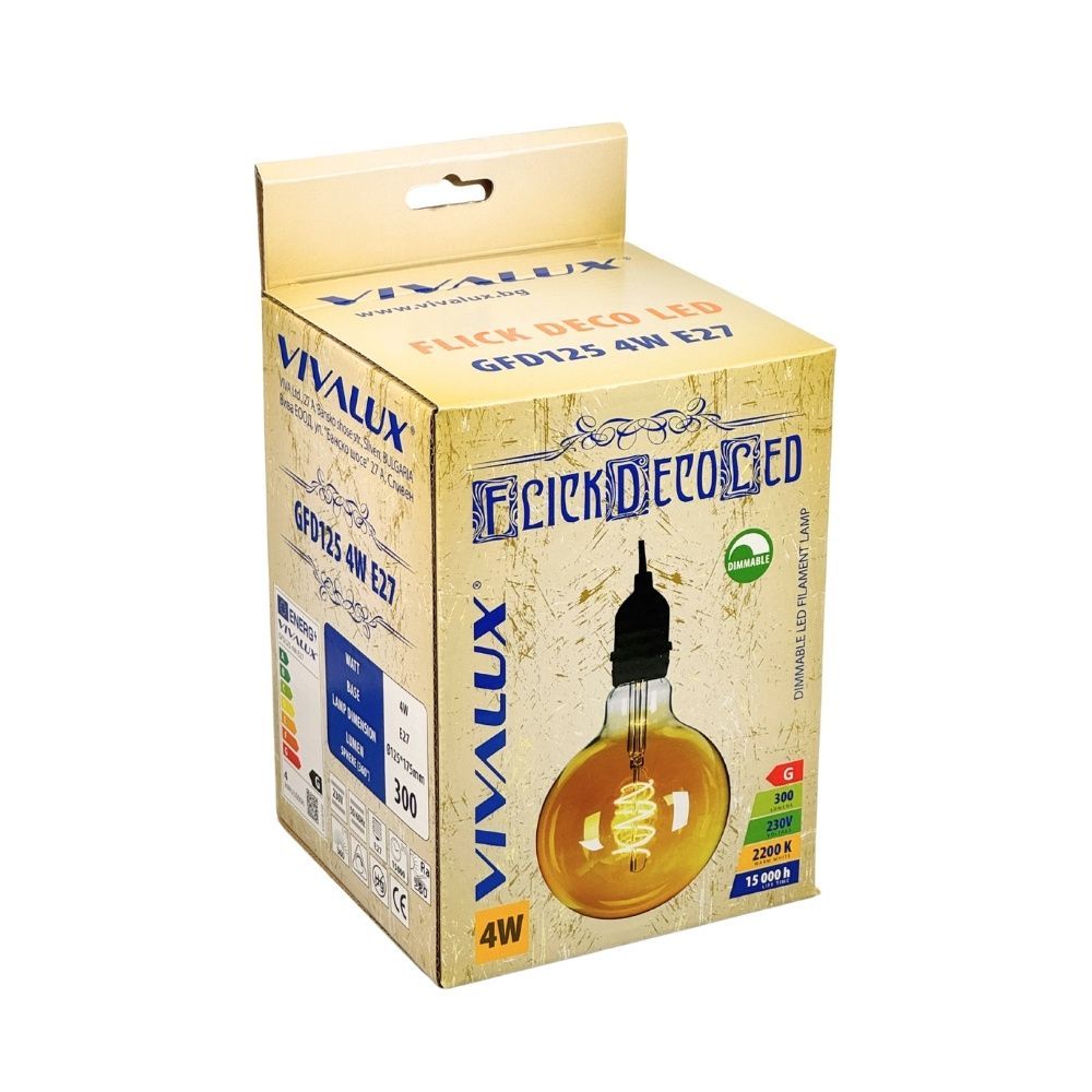 LED филамент лампа FLICK DECO LED ∙ GFD125 ∙ 4W ∙ 350lm ∙ E27 ∙ 2200K / 004180