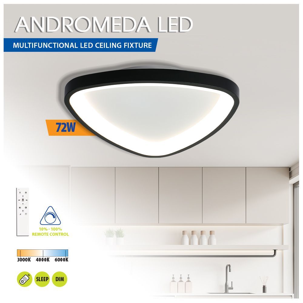 Мултифункционална LED плафониера с дистанционно ANDROMEDA LED ∙ 72W ∙ черен ∙ CCT ∙ 3000-6000K / 005250