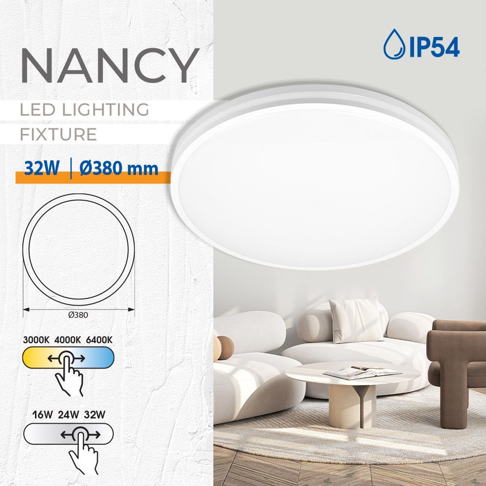 LED плафон NANCY LED ∙ 16W-24W-32W ∙ CCT-switch ∙ 3000K-4000K-6400K / 005320