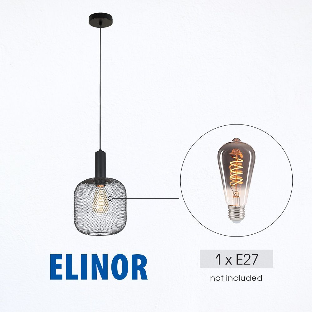 Полилей ELINOR ∙ SSP954-1H ∙ 1xE27 ∙ метал+PVC ∙ мрежа ∙ черен / 005274