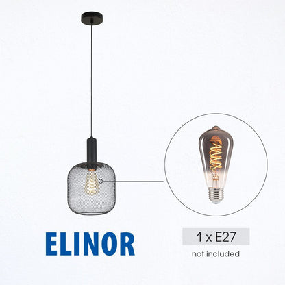 Полилей ELINOR ∙ SSP954-1H ∙ 1xE27 ∙ метал+PVC ∙ мрежа ∙ черен / 005274