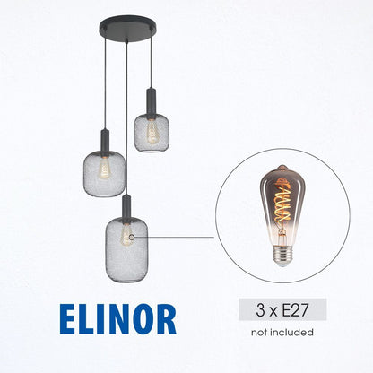 Полилей ELINOR ∙ SSP955-R3H ∙ 3xE27 ∙ метал+PVC ∙ мрежа ∙ черен / 005275