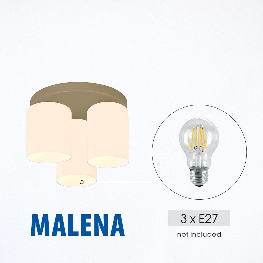 Плафон MALENA ∙ CL997-3R ∙ 3хЕ27 ∙ метал+стъкло ∙ бежово/бяло / 005317