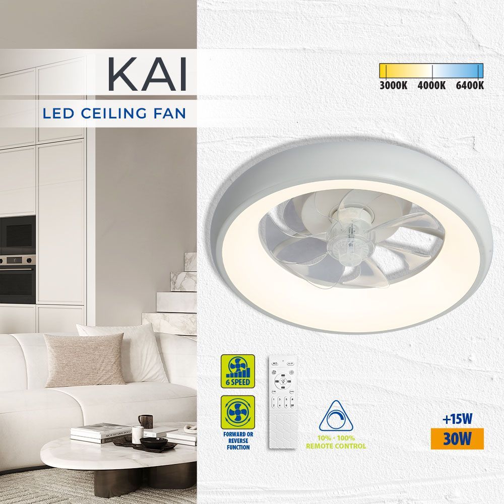 LED плафон с вентилатор KAI LED ∙ 30W ∙ бял ∙ CCT ∙ 3000K-6400K / 005338
