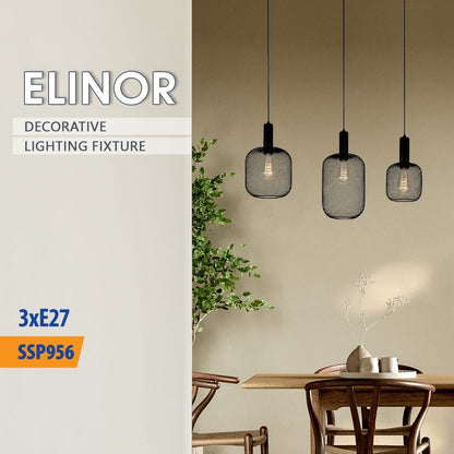 Полилей ELINOR ∙ SSP956-L3H ∙ 3xE27 ∙ метал+PVC ∙ мрежа ∙ черен / 005276