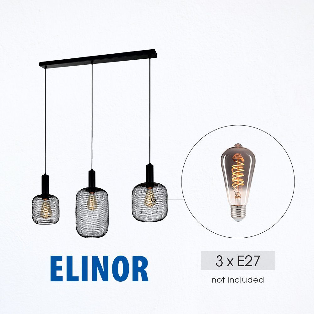 Полилей ELINOR ∙ SSP956-L3H ∙ 3xE27 ∙ метал+PVC ∙ мрежа ∙ черен / 005276