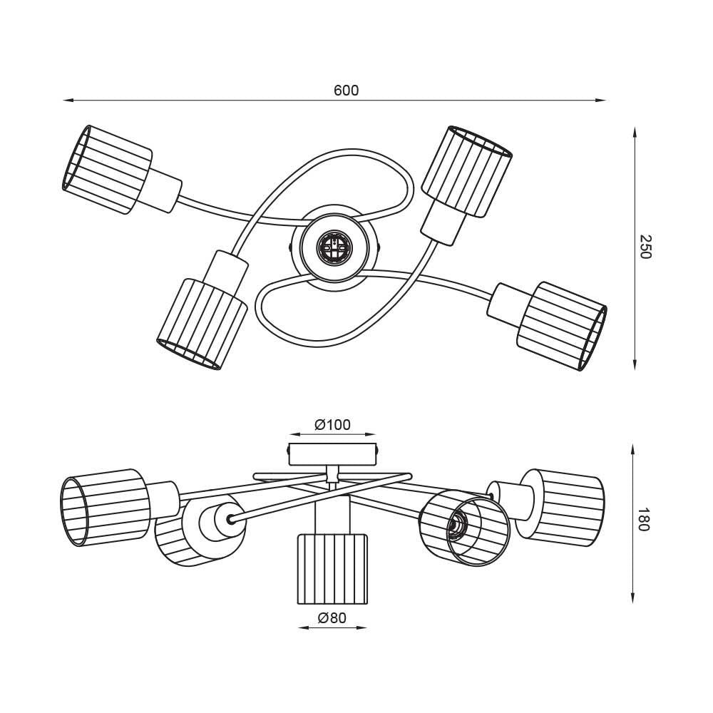 Плафон LUDVIG ∙ CL980-5C ∙ 5хЕ14 ∙ метал+стъкло ∙ черен / 005300