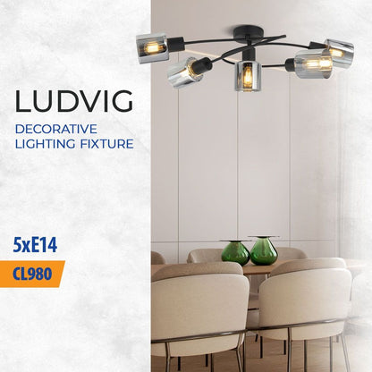 Плафон LUDVIG ∙ CL980-5C ∙ 5хЕ14 ∙ метал+стъкло ∙ черен / 005300