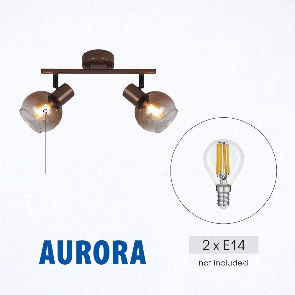 Спот AURORA ∙ SP988-2L ∙ 2xE14 ∙ метал+стъкло ∙ кафе / 005308