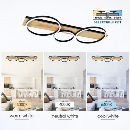 LED ПЛАФОН MATTEO LED ∙ 32W ∙ ЧЕРНО+ДЪРВО ∙ CCT ∙ 3000-4000-6400K / 005158