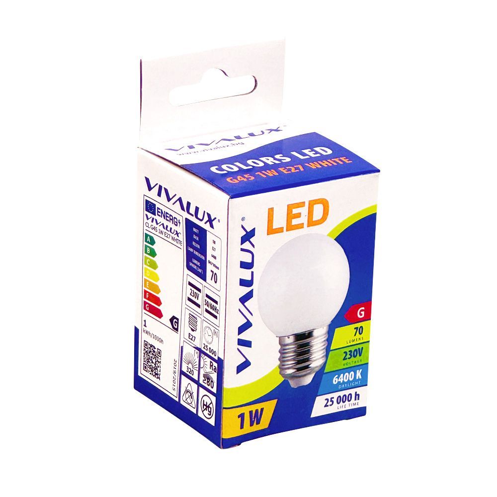 LED ЛАМПА COLORS LED ∙ G45 ∙ 1W ∙ 70LM ∙ E27 ∙ 6400K / 003542
