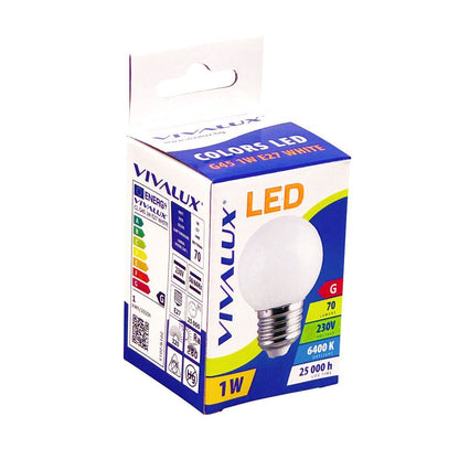 LED ЛАМПА COLORS LED ∙ G45 ∙ 1W ∙ 70LM ∙ E27 ∙ 6400K / 003542