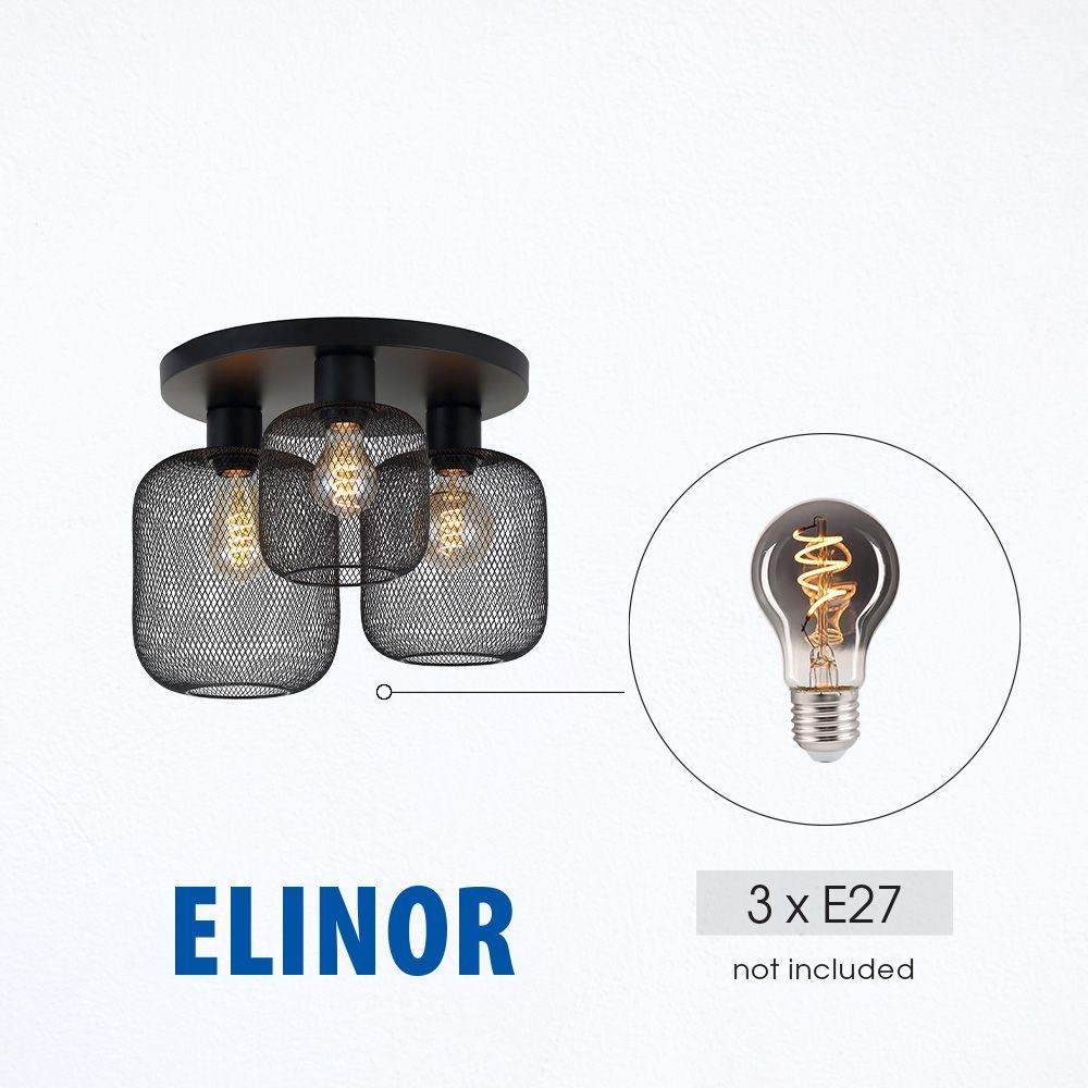 Плафон ELINOR ∙ CL957-3R ∙ 3xE27 ∙ метал+PVC ∙ мрежа ∙ черен / 005277