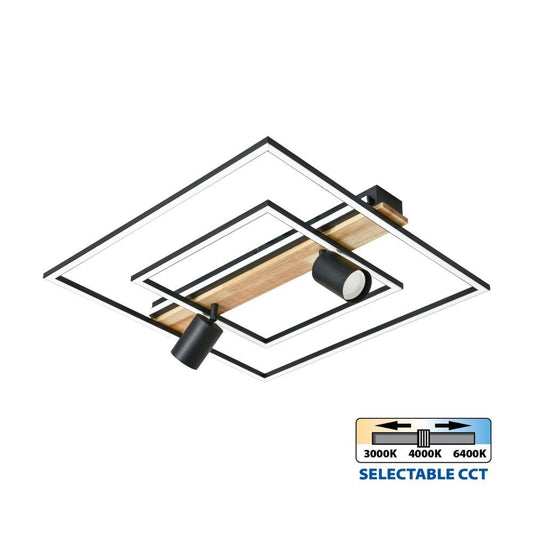 LED ПЛАФОН CAMPO LED ∙ 36W ∙ ЧЕРНО/БЯЛО+ДЪРВО ∙ CCT-SWITCH ∙ 3000-4000-6400K / 005165