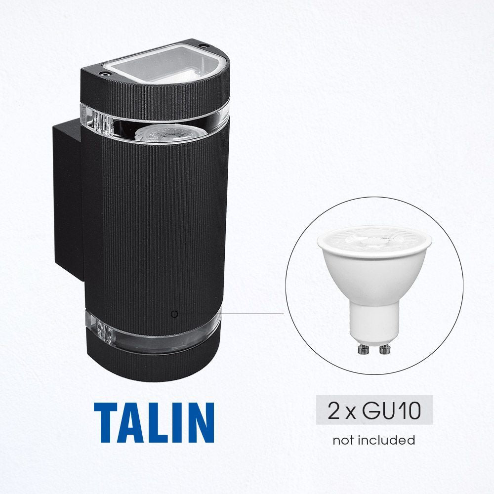 ФАСАДНО ОСВЕТИТЕЛНО ТЯЛО TALIN ∙ 2XGU10 ∙ ЧЕРЕН ∙ IP44 / 004261