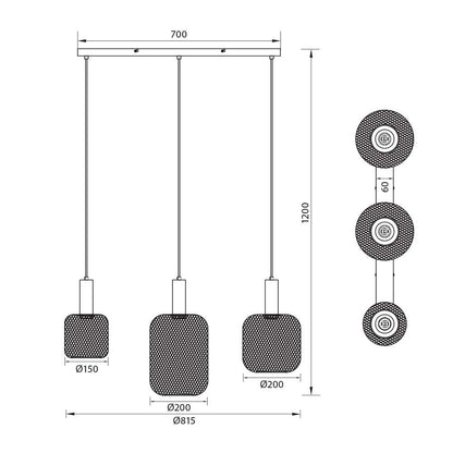 Полилей ELINOR ∙ SSP956-L3H ∙ 3xE27 ∙ метал+PVC ∙ мрежа ∙ черен / 005276