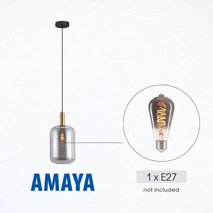 Полилей AMAYA ∙ SSP995-1H ∙ 1хE27 ∙ метал+опушено стъкло ∙ черно/златно / 005315