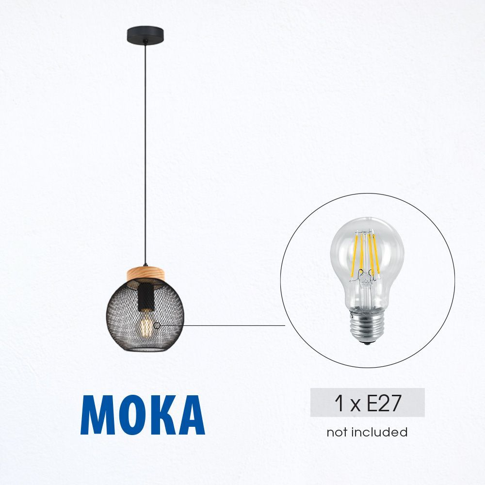 Полилей MOKA ∙ SSP961-1H ∙ 1xE27 ∙ метал+дърво ∙ мрежа ∙ черен / 005281