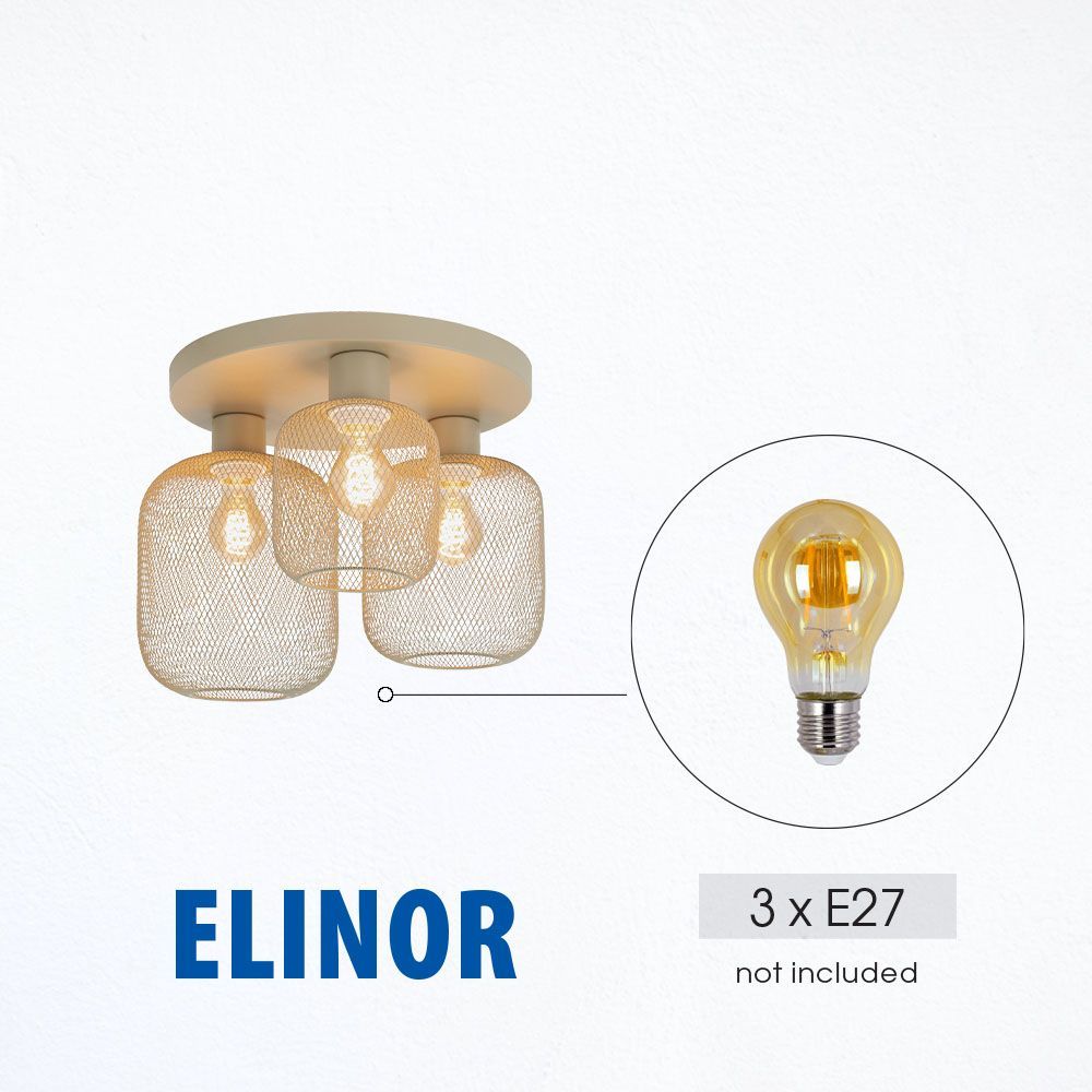 Плафон ELINOR ∙ CL953-3R ∙ 3xE27 ∙ метал+PVC ∙ мрежа ∙ бежов / 005373