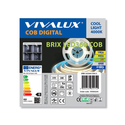 LED дигитална лента BRIX LED ∙ 360 COB ∙ 24VDC ∙ 4000K ∙ 5м / 005245