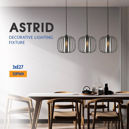 Полилей ASTRID ∙ SSP969-3H ∙ 3xE27 ∙ метал+стъкло ∙ черен / 005289