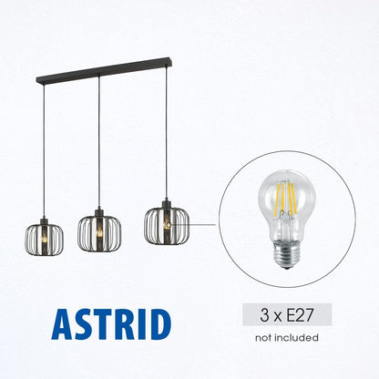 Полилей ASTRID ∙ SSP969-3H ∙ 3xE27 ∙ метал+стъкло ∙ черен / 005289