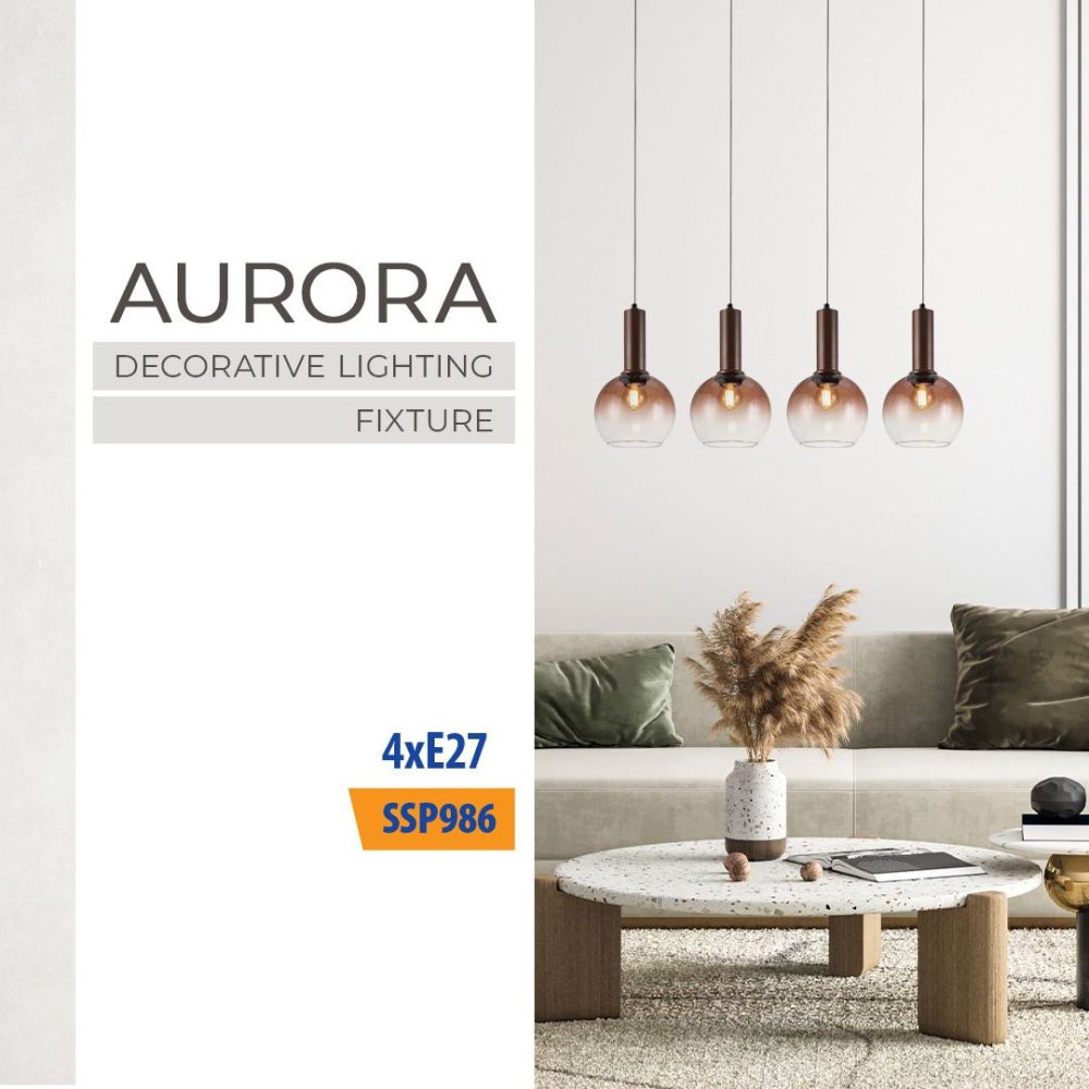 Полилей AURORA ∙ SSP986-L4H ∙ 4хE27 ∙ метал+стъкло ∙ кафе / 005306