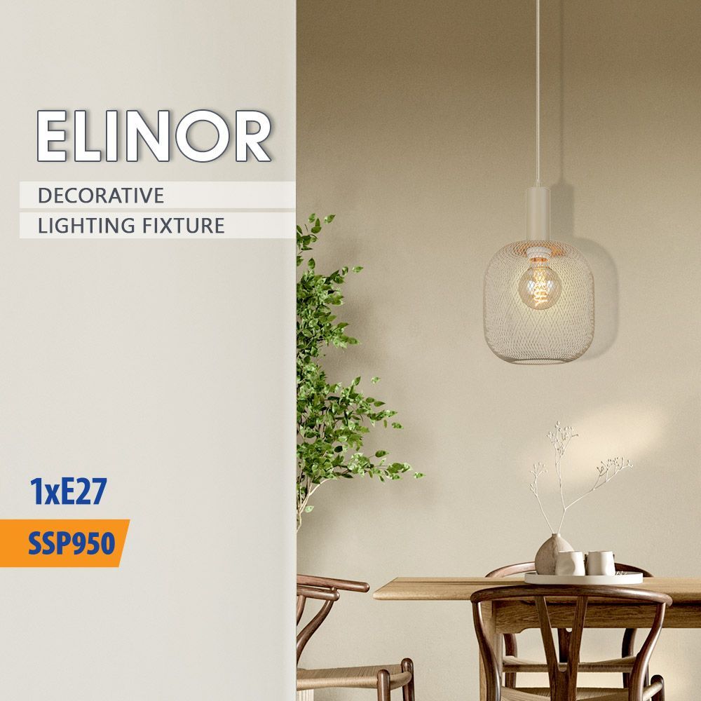 Полилей ELINOR ∙ SSP950-1H ∙ 1xE27 ∙ метал+PVC ∙ мрежа ∙ бежов / 005270