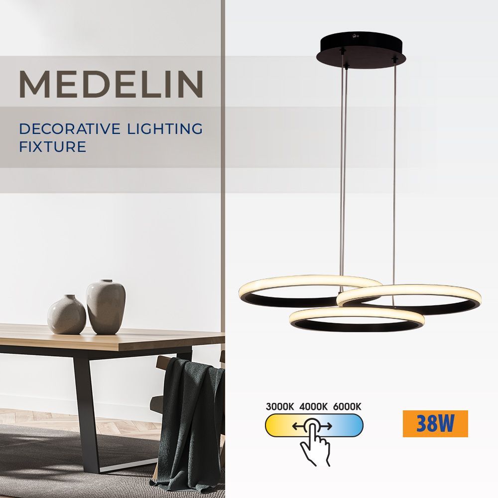 LED полилей MEDELIN-P LED ∙ 38W ∙ черен ∙ CCT ∙ 3000-4000-6000K / 005332