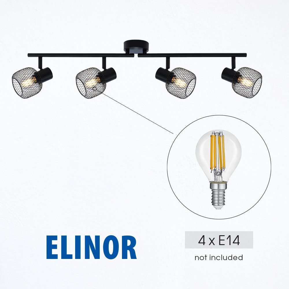 Спот ELINOR ∙ SP960-4L ∙ 4xE14 ∙ метал+PVC ∙ мрежа ∙ черен / 005280