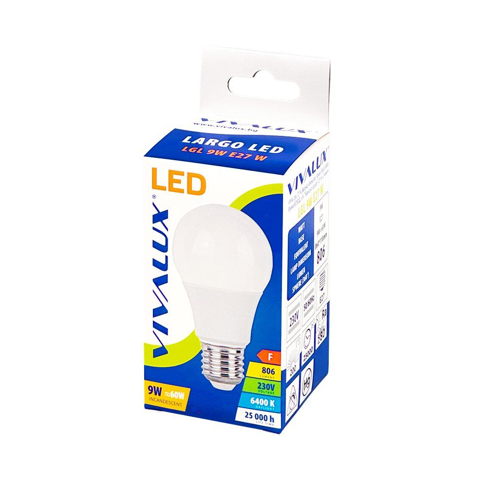 LED ЛАМПА LARGO LED ∙ 9W ∙ 806LM ∙ E27 ∙ 6400K / 005127
