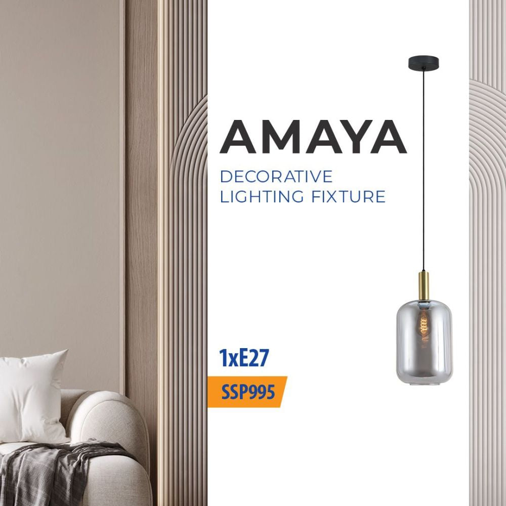 Полилей AMAYA ∙ SSP995-1H ∙ 1хE27 ∙ метал+опушено стъкло ∙ черно/златно / 005315