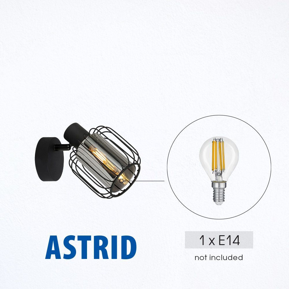 Спот ASTRID ∙ SP970-1R ∙ 1xE14 ∙ метал+стъкло ∙ черен / 5290
