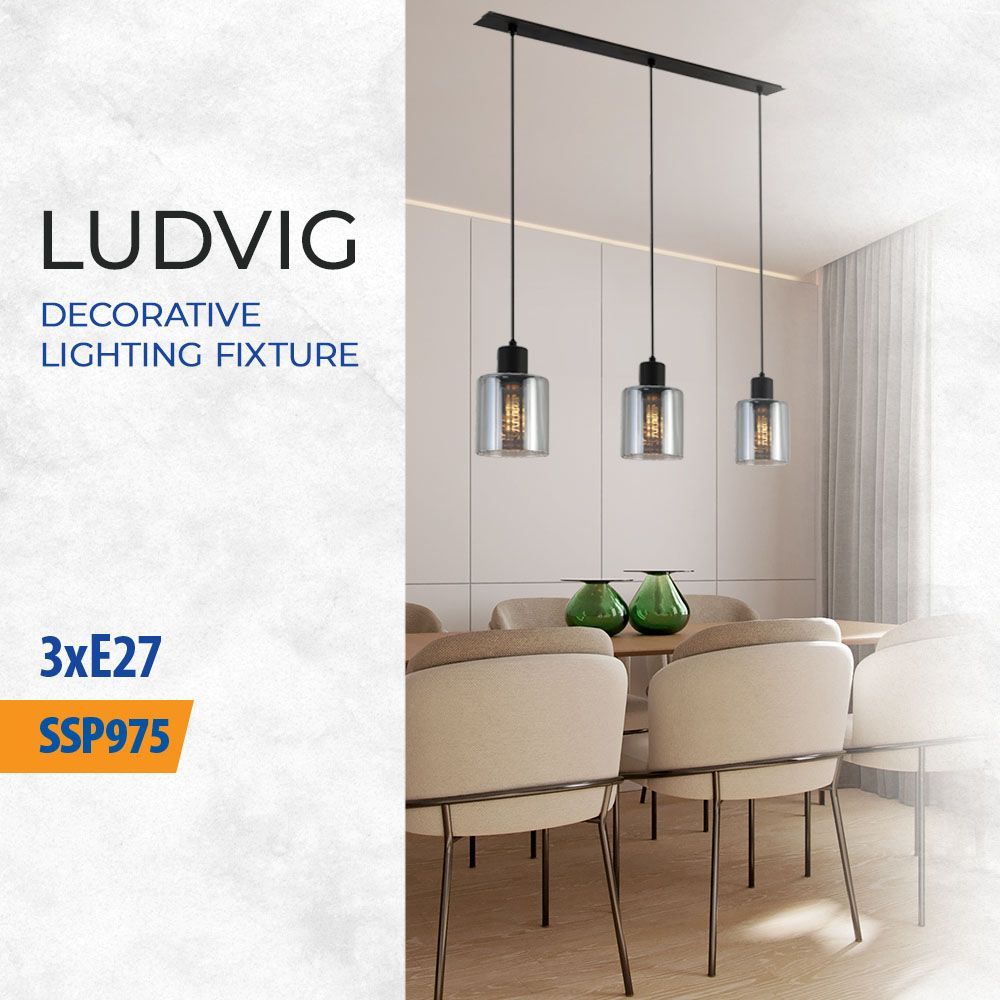 Полилей LUDVIG ∙ SSP975-L3H ∙ 3хE27 ∙ метал+стъкло ∙ черен / 005295