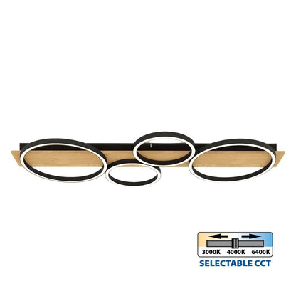 LED ПЛАФОН MATTEO-C LED ∙ 38W ∙ ЧЕРНО+ДЪРВО ∙ CCT ∙ 3000-4000-6400K / 005159