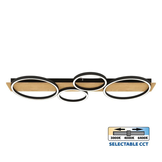 LED ПЛАФОН MATTEO-C LED ∙ 38W ∙ ЧЕРНО+ДЪРВО ∙ CCT ∙ 3000-4000-6400K / 005159