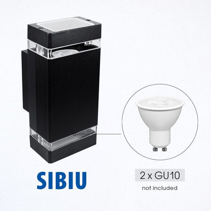 ФАСАДНО ОСВЕТИТЕЛНО ТЯЛО SIBIU ∙ 2XGU10 ∙ ЧЕРЕН ∙ IP44 / 004274