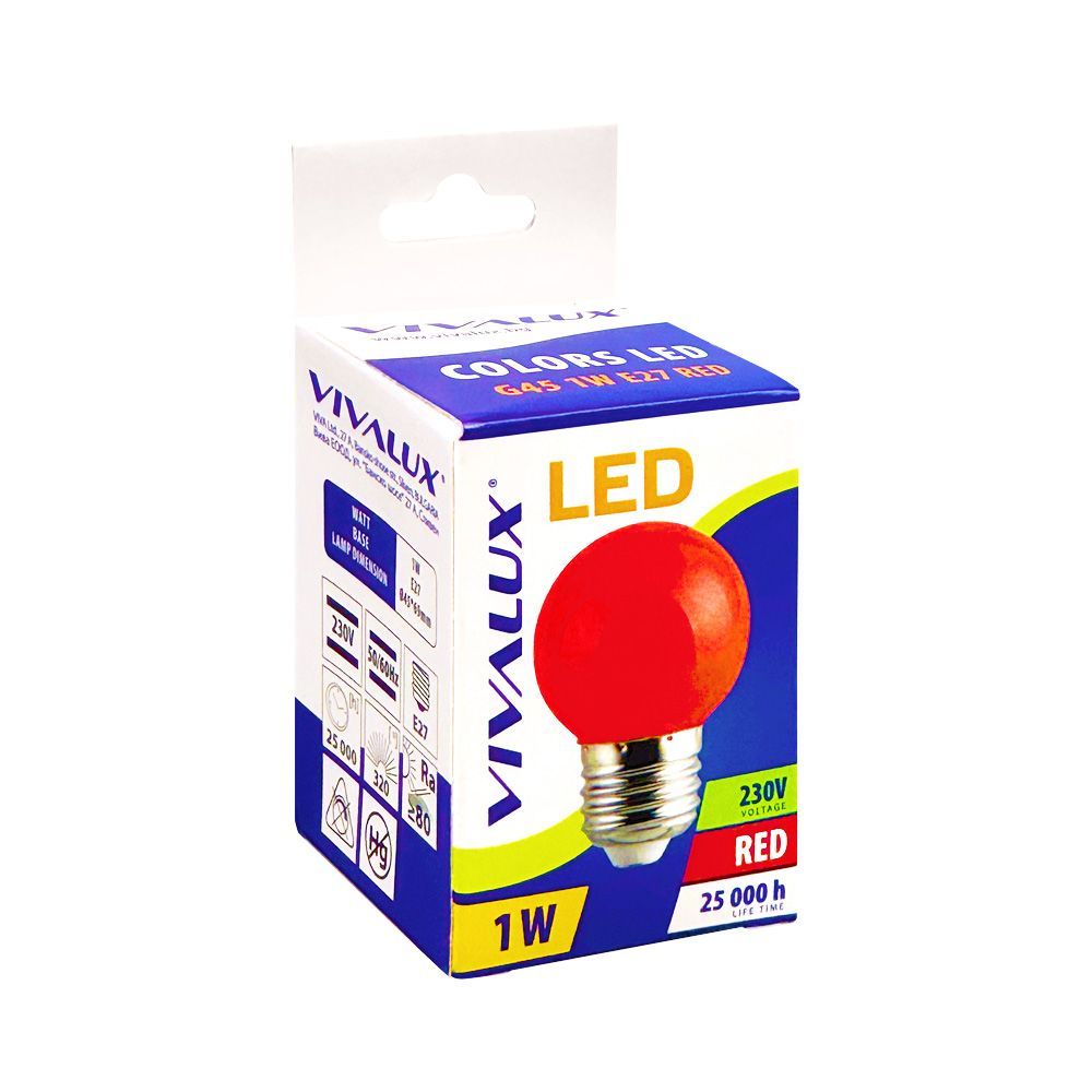 LED ЛАМПА COLORS LED ∙ G45 ∙ 1W ∙ E27 ∙ ЧЕРВЕНО / 003538