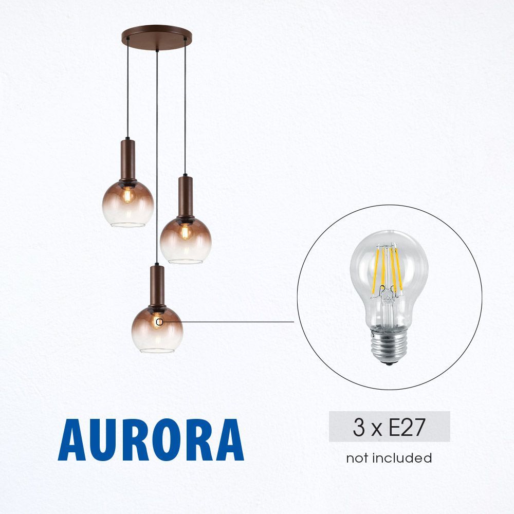 Полилей AURORA ∙ SSP985-R3H ∙ 3хE27 ∙ метал+стъкло ∙ кафе / 005305
