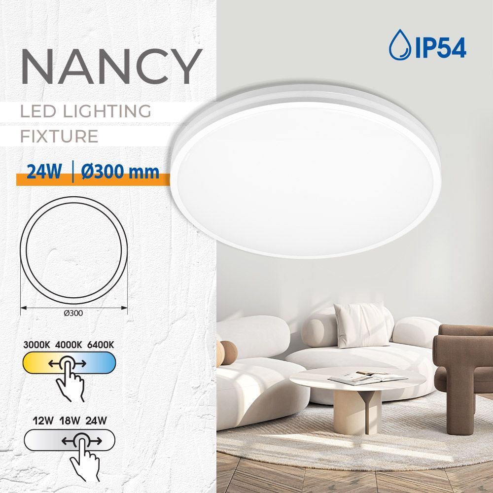 LED плафон NANCY LED ∙ 12W-18W-24W ∙ CCT-switch ∙ 3000K-4000K-6400K / 005319